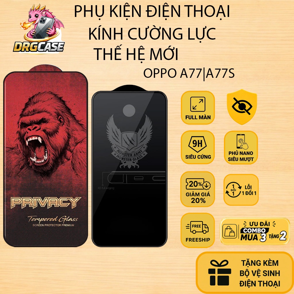 Cường lực Oppo A77s, A77 Dragoncase chống nhìn trộm Dragoncase full màn | Miếng kính dán bảo vệ màn 