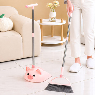 Bộ chổi hót rác cán dài heo hồng dễ thương, chổi thiết kế gập 45độ quét các góc và dễ dàng tháo lắp