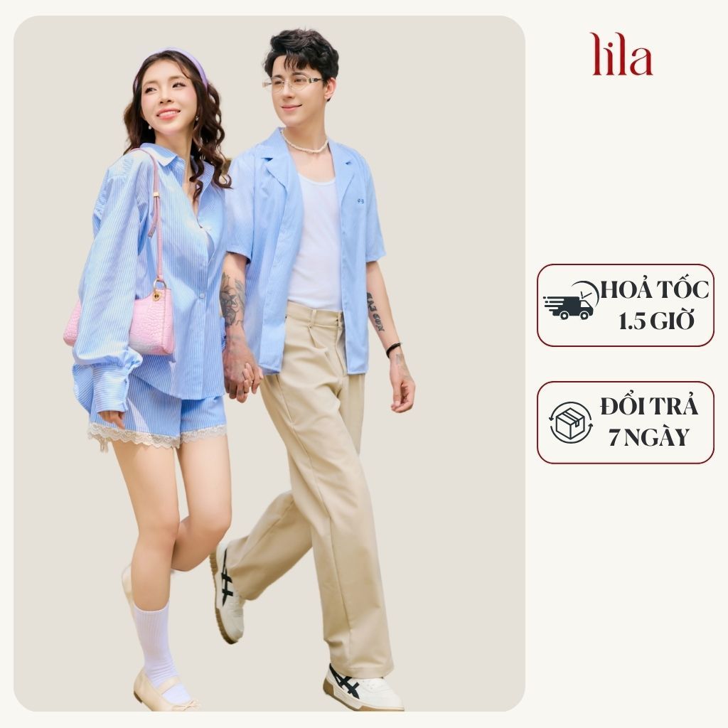 Set đồ biển đôi nam nữ set couple với người yêu áo sơ mi  nam + đầm maxi xòe áo trễ vai nữ thương hi