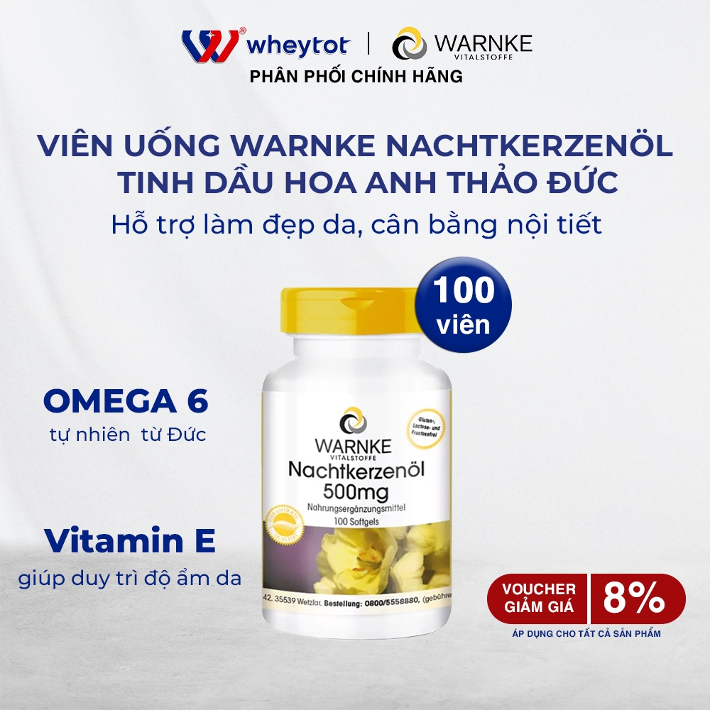 Viên uống Warnke Nachtkerzenöl Evening Primrose Oil 500mg hỗ trợ cân bằng nội tiết tố nữ và đẹp da (