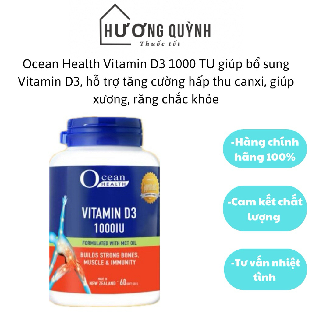 Ocean health vitamin D3 1000 IU , hỗ trợ tăng cường vitamin D3 giúp xương răng chắc khỏe