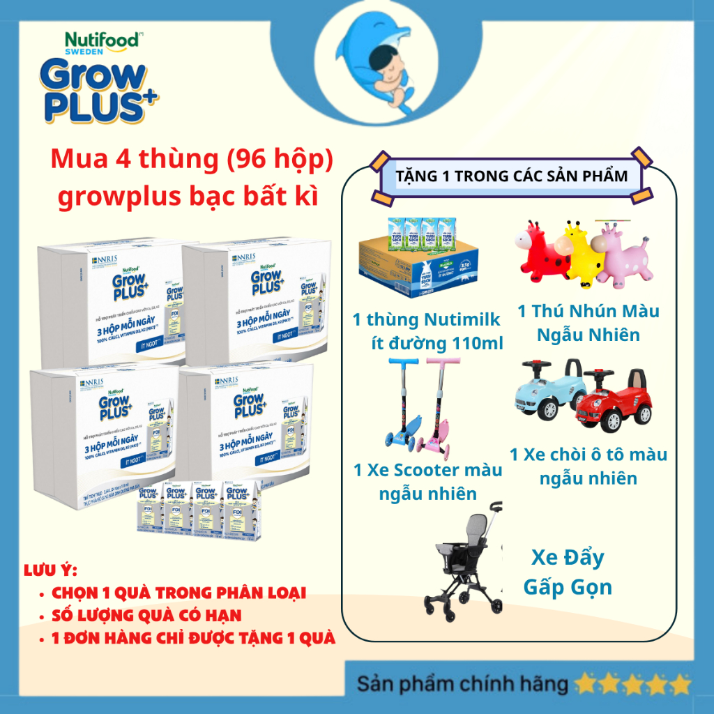 [KT] [Combo 4 thùng bạc tặng quà] Sữa Bột Pha Sẵn  Grow plus+ Cao lớn vượt trội 110ml/180ml MECAHEO 