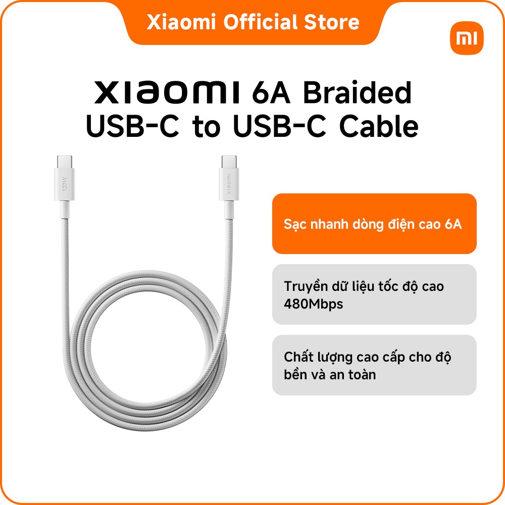 Cáp USB-C to USB-C loại bện Xiaomi 6A (1m)