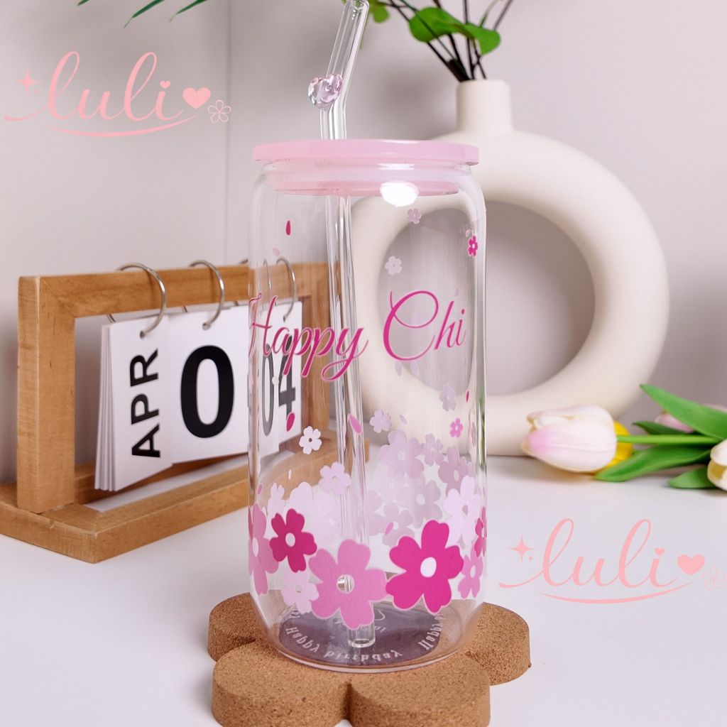 [Ghi chú màu nắp] Ly thủy tinh thiết kế 500ml, Ly thủy tinh có nắp ống hút, Ly thủy tinh chịu nhiệt 