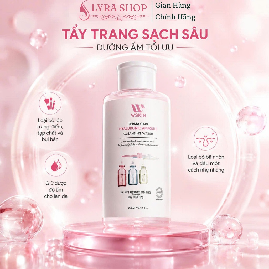 Nước Tẩy Trang WSKIN Chăm Sóc Da Liễu Hyaluronic Ampoule Cleansing Water 500ml [ hàng chính hãng ]