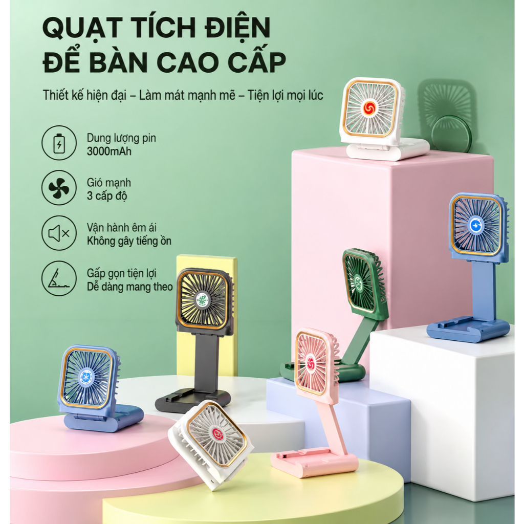 Quạt cầm tay F18 sạc USB Chất lượng 3 trong 1, gấp gọn, đeo cổ, để bàn, Sạc dự phòng , Pin khoẻ, Quạ