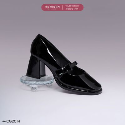 Giày cao gót nữ, giày mary jane HÀ HUYỀN da bóng quai nơ gót vuông 7cm - CG2014