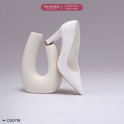 Giày cao gót tiệc HÀ HUYỀN chất nhũ mũi nhọn trơn gót vuông 8,5cm - CG0718
