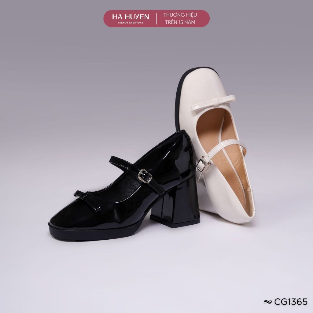 Giày cao gót nữ, giày mary jane HÀ HUYỀN phong cách lolita da bóng gót vuông 7cm - CG1365