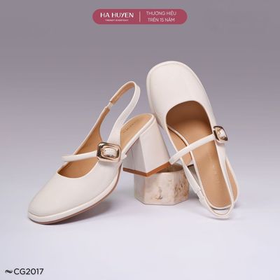 Giày cao gót nữ, giày mary jane HÀ HUYỀN da bóng quai ngang khoá kim loại quai hậu gót vuông 7cm - CG2017