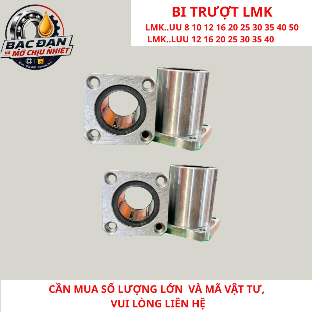 Con trượt tròn loại ngắn LMK8UU, LMK10UU, LMK12UU, LMK16UU LMK20UU LMK25UU LMK30UU ..LMK50UU