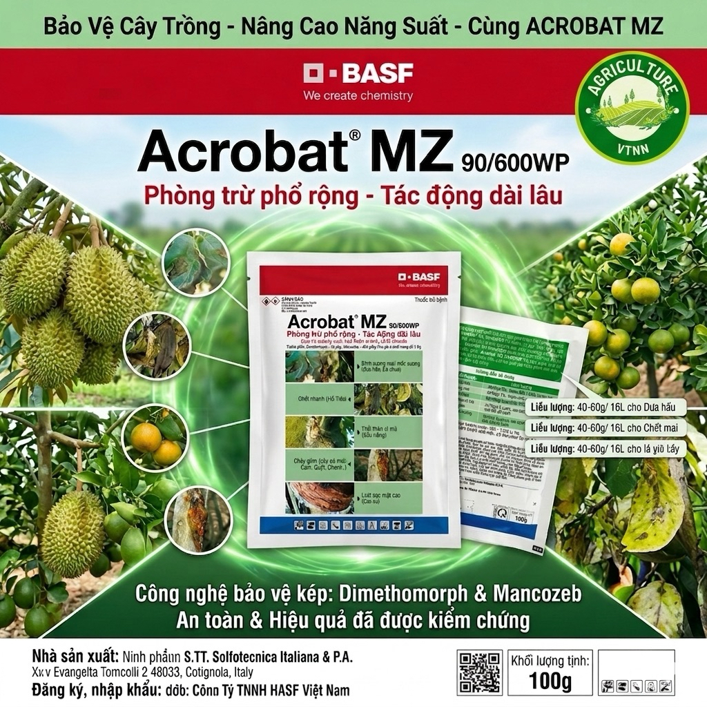 Acrobat MZ 90/600wp - trị sương mai, mốc sương, xì mủ, thối rễ, đốm lá…