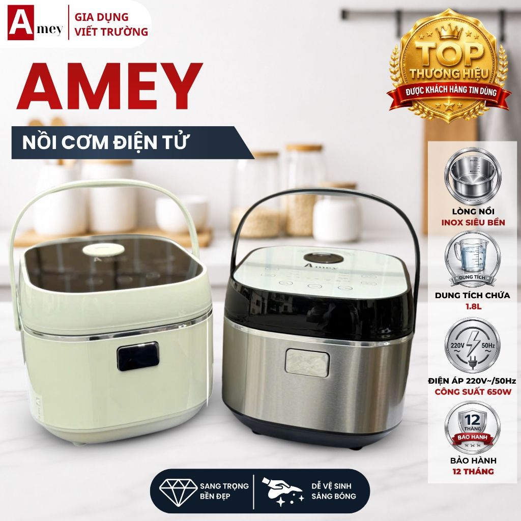 Nồi cơm điện 1.8L Amey AM088 nồi lòng inox có khay tách đường Hàng chính hãng