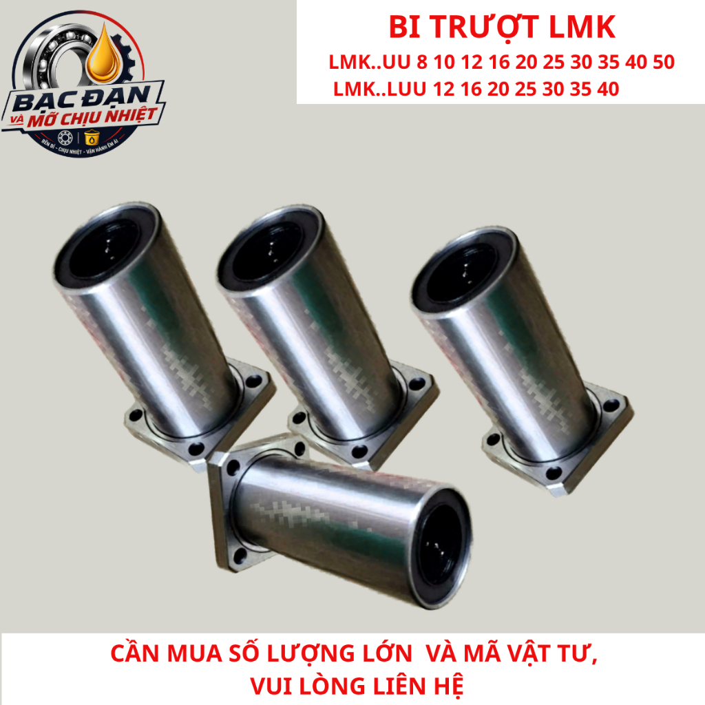 Con Trượt Tròn Mặt Bích Vuông Loại Dài LMK12LUU LMK16LUU LMK20LUU LMK25LUU LMK30LUU LMK35LUU LMK40LU