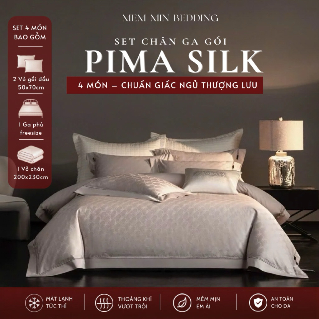 (L42652) Set chăn ga Lụa Pima 140s  Chuẩn mực của giấc ngủ thượng lưu,phong cách sang trọng và bền b