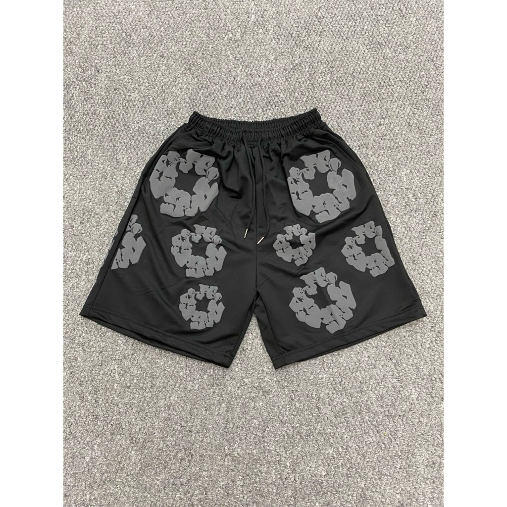 Quần Short Denim Tears Đen Xám Nổi Vải Bông Thoáng Mát