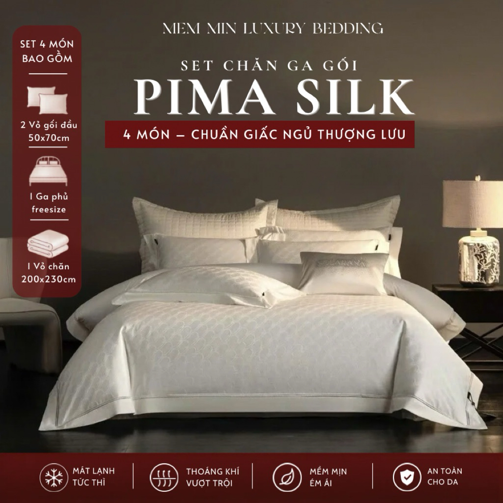 (L42652) Set chăn ga Lụa Pima 140s  Chuẩn mực của giấc ngủ thượng lưu,phong cách sang trọng Memminbe