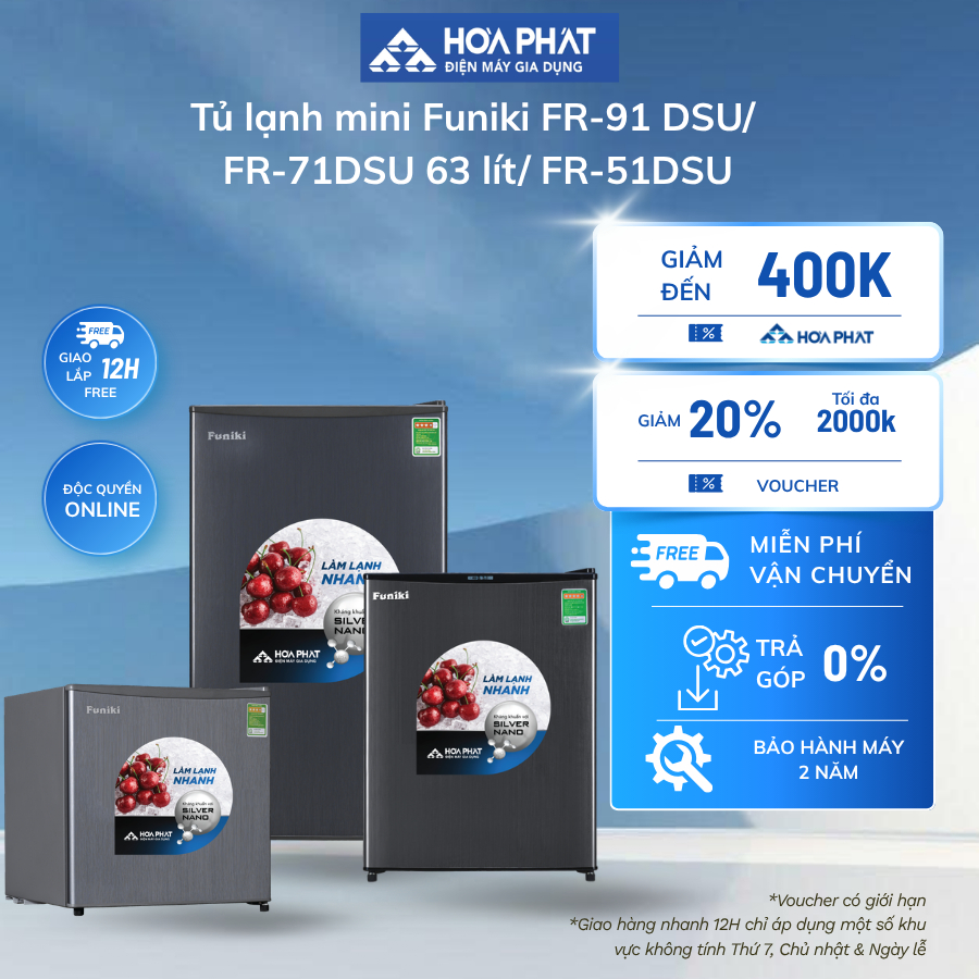 [GIAO HÀNG MIỄN PHÍ]  Tủ lạnh mini Funiki FR-91DSU 90 lít/ FR-71DSU 63 lít/ FR -51DSU 46 lít, BH 24 