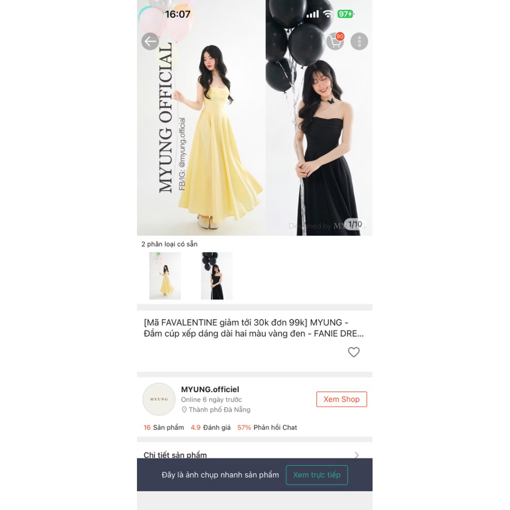 Thanh lý đầm cup dáng dài màu vàng Myung official