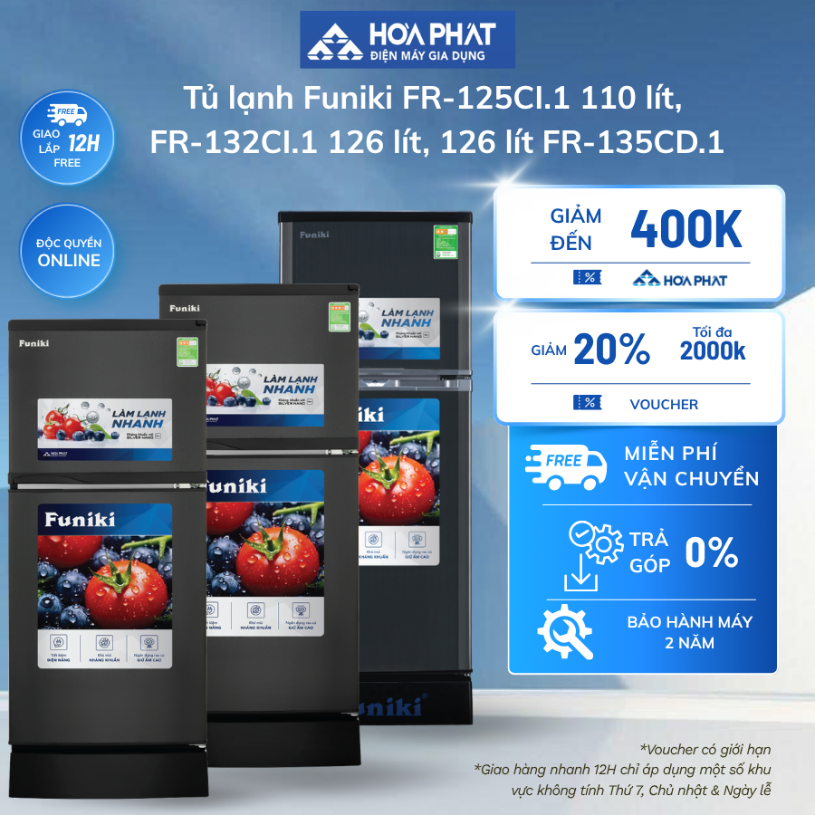 [GIAO MIỄN PHÍ HN] Tủ lạnh Funiki FR-125CI.1 110 lít/ FR-132CI.1 126 lít/ FR-135CD.1 126 lít - BH ch
