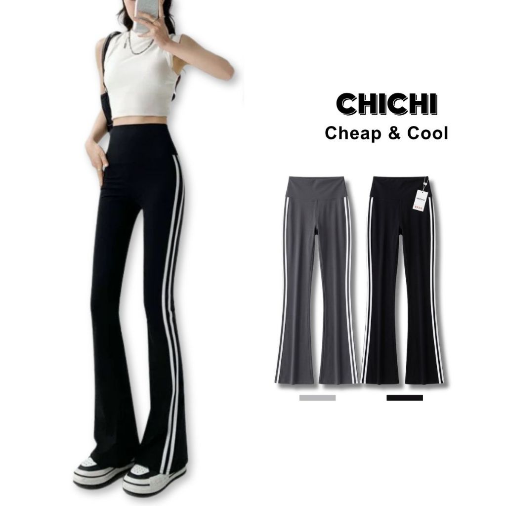 Quần legging dài ống loe viền sọc cạp cao nâng mông chất su đúc dầy dặn hàng Quảng Châu ChiChi HM23