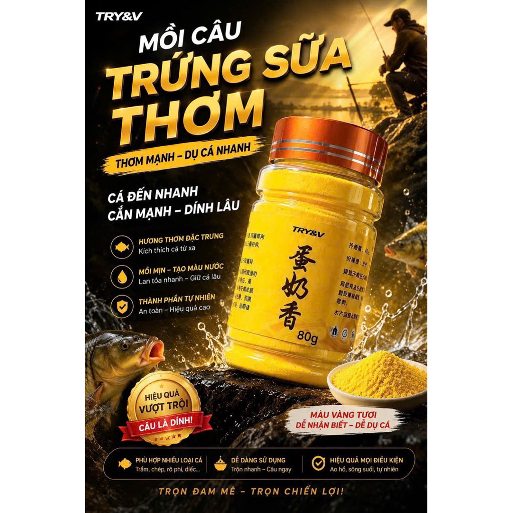 Mồi câu Sữa Non và Trứng Sữa Thơm, vị béo ngậy, mùi thơm ngọt tinh khiết, thích hợp câu chép, trắm c