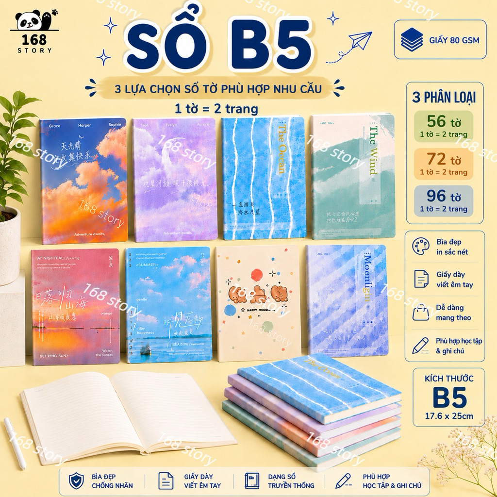 (SỔ B5) Sổ Tay Ghi Chép B5 Bìa Da Chống Thấm Nước, Sổ Học Tập Học Sinh Sinh Viên Nhiều Mẫu Đẹp Cute