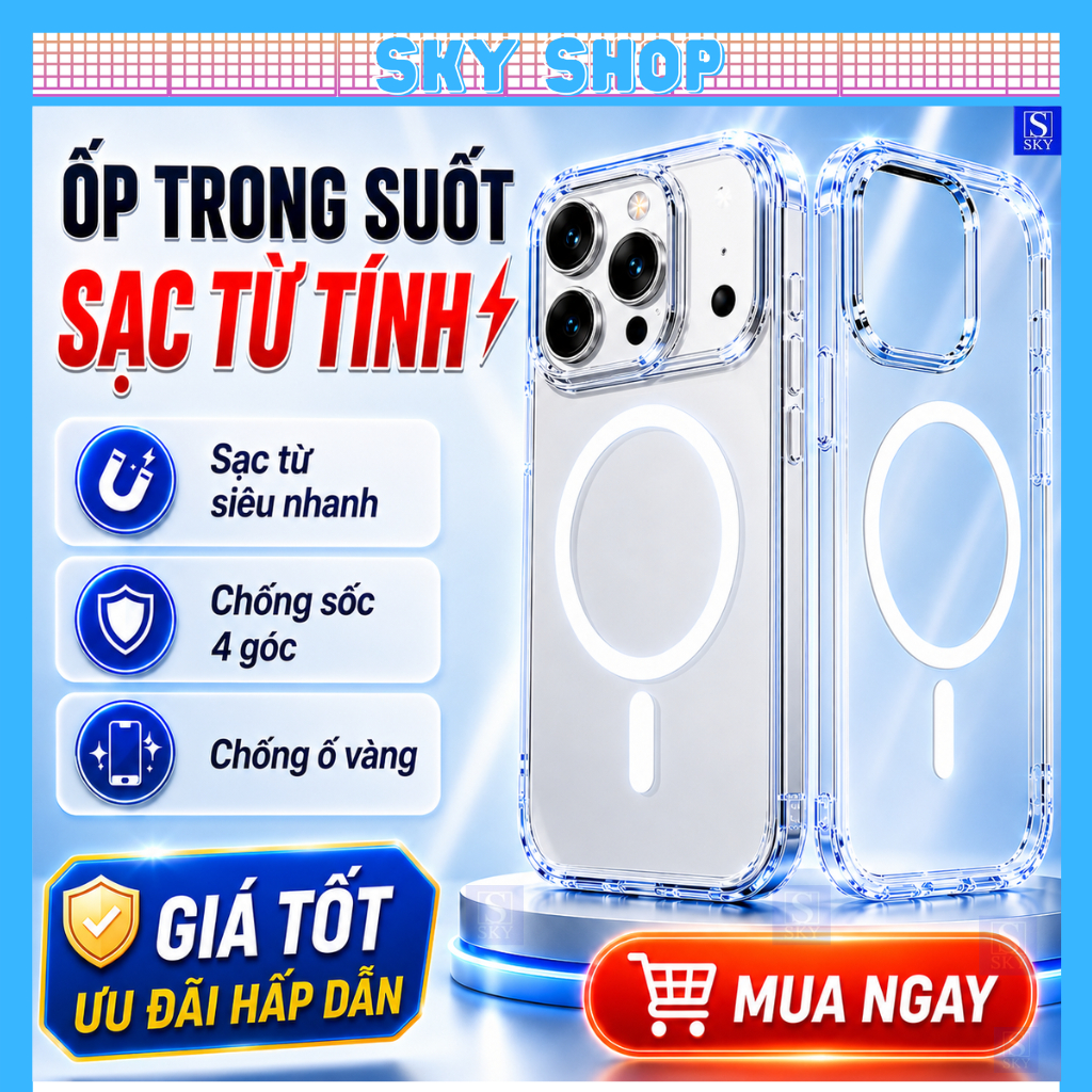 Ốp lưng iphone trong suốt chống sốc - Hỗ trợ sạc không dây cho 11 pro max 12 promax 13 14 15 Plus 16