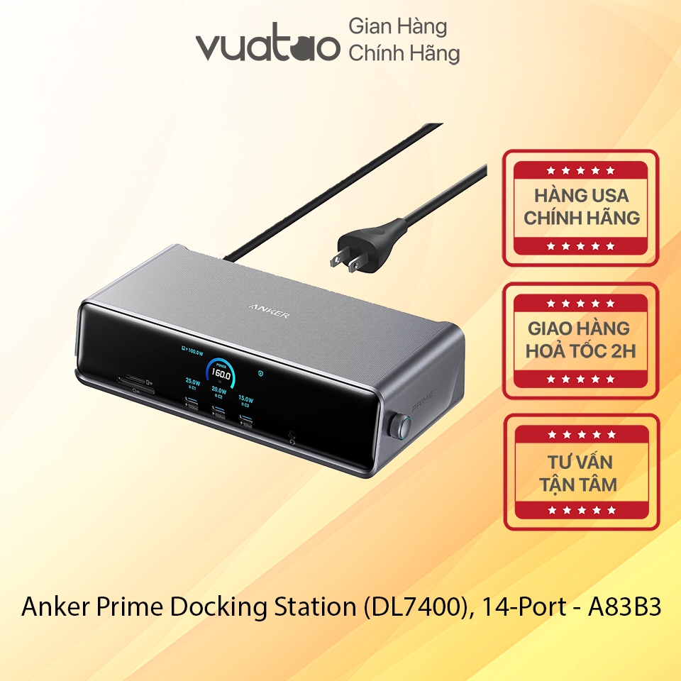 [HÀNG MỸ TIẾNG ANH] Anker Prime Station 14-in-1,Triple Display, 140W Max, Smart Display - A83B3