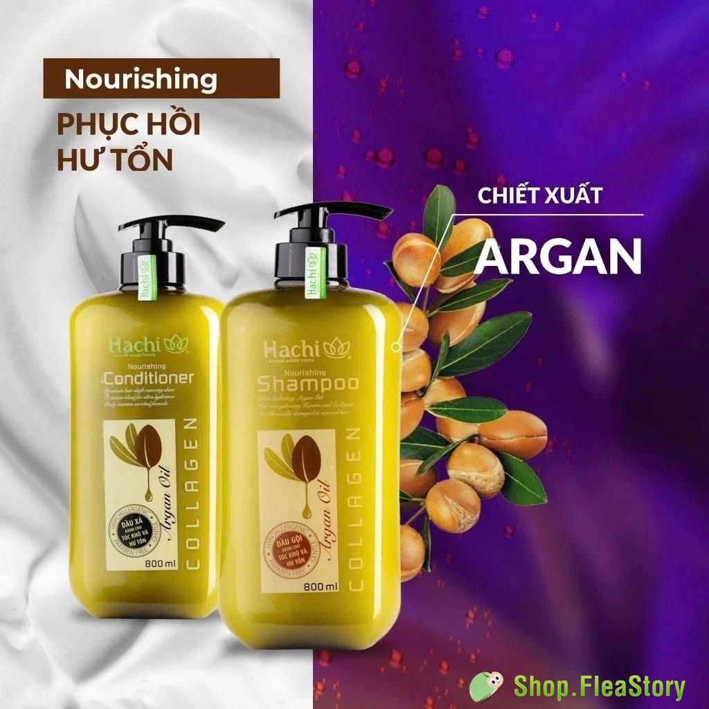 Gội Xả Phục Hồi Hư Tổn - Cặp Dầu Gội Xả Hachi Argant - Hàng Việt Nam - Chiết Xuất Tự Nhiên