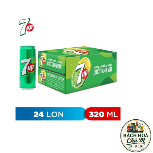 Thùng 24 Lon Nước Ngọt Có Gaz 7Up (320ml/lon)