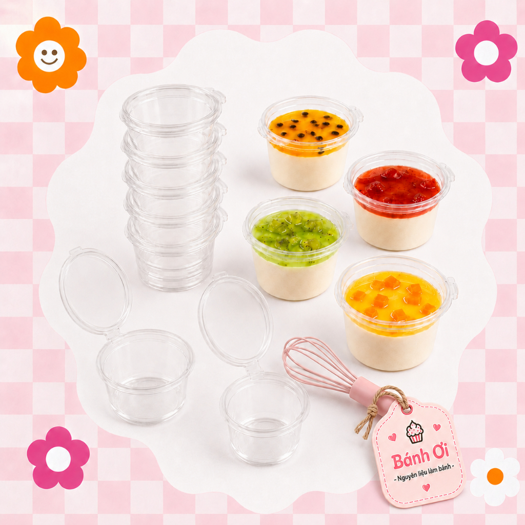 Hũ nhựa trong, Hũ nắp liền đựng sốt, hũ panna cotta, 2OZ (60ml)/ 4OZ (120ml) hũ bánh lạnh