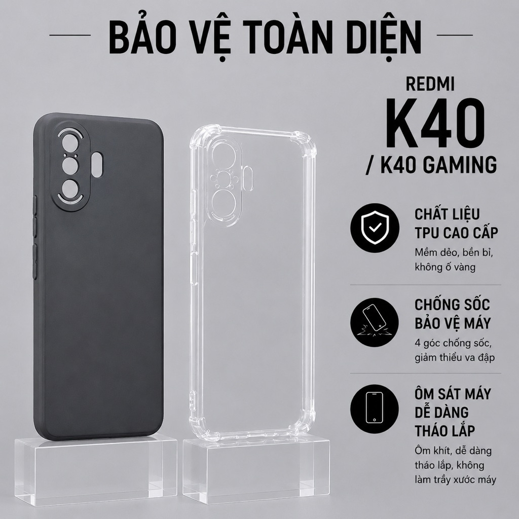 Ốp lưng K40 Gaming, K40, K40 Pro ốp chống sốc - trơn màu đen | Ốp lưng điện thoại Xiaomi dẻo bảo vệ 