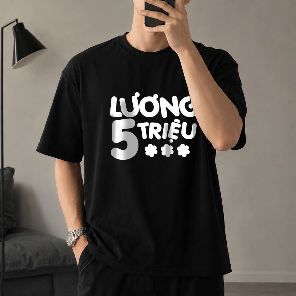 Áo Thun In Hình Lương 5 Triệu, Áo Thun Nam Nữ Lương 5 Triệu Phong Cách Hài Hước, Chất Liệu Cotton 10