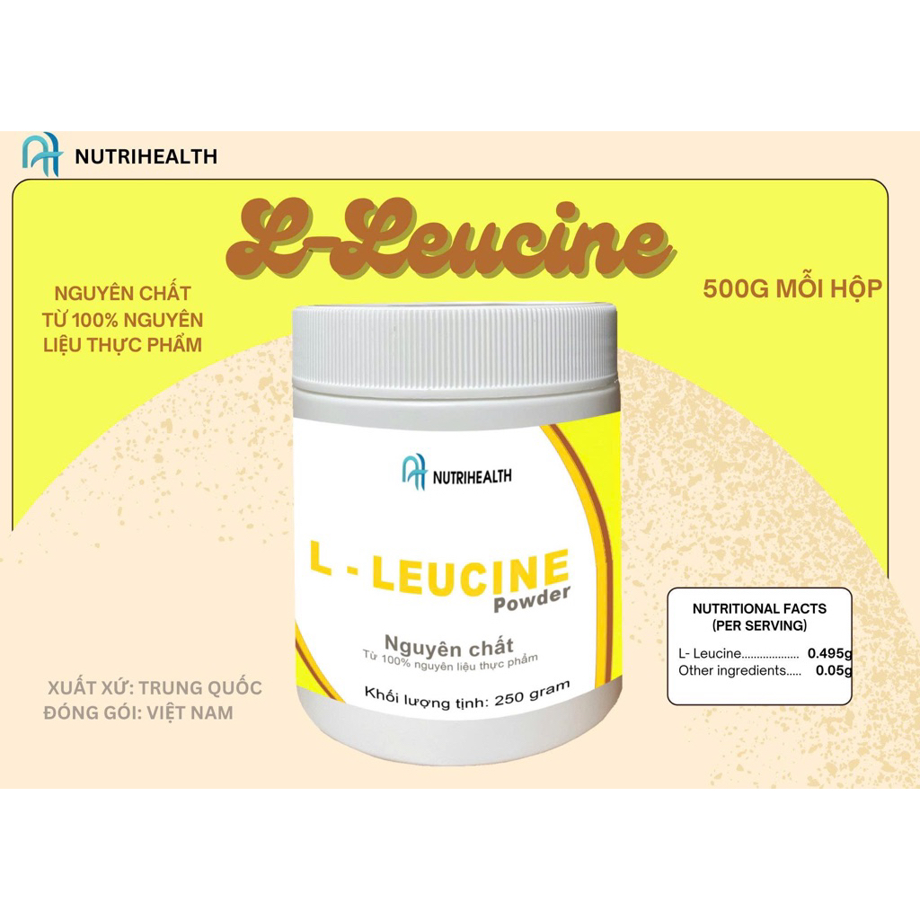 250g L- LEUCINE POWDER nguyên chất từ nguyên liệu thực phẩm, tặng muỗng