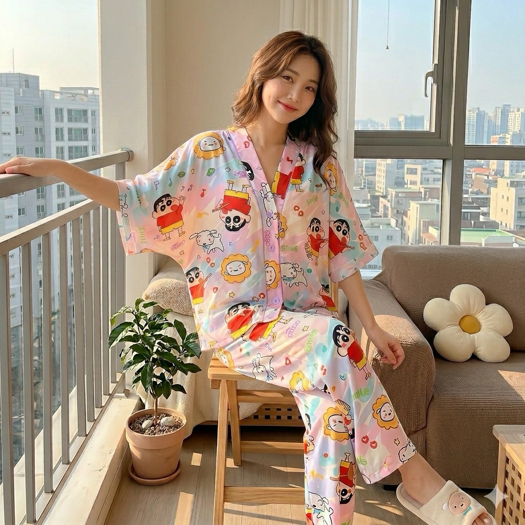 Thanh lý Pijama Shin cute cổ V lụa latin