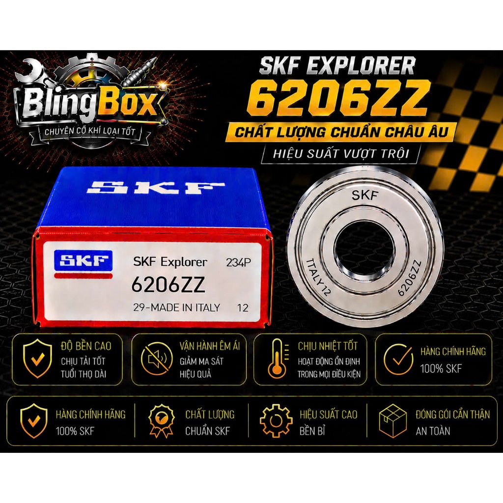 Có xuất Vat - Vòng bi bạc đạn SKF 6206 6207 6208 6209 6210, Hàng xịn thuỵ điển