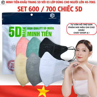 Khẩu Trang 5D Set 600 & 700 Chiếc MINH TIẾN 3 Lớp Size 40-70kg Che Mặt Ngăn Bụi Mịn Tia Uv Ko Mùi