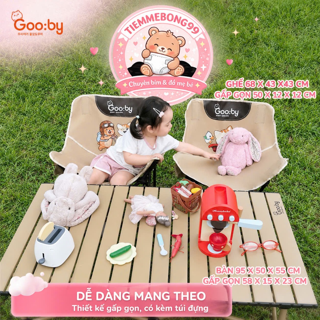 Bộ bàn Camping kèm 2 ghế gấp gọn Camping Gooby