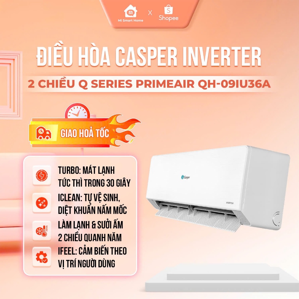 Điều hòa /Máy lạnh CASPER PrimeAir 2 chiều inverter QH-09IU36A/ QH-12IU36A / QH-18IU36A/ QH-24IU36A,
