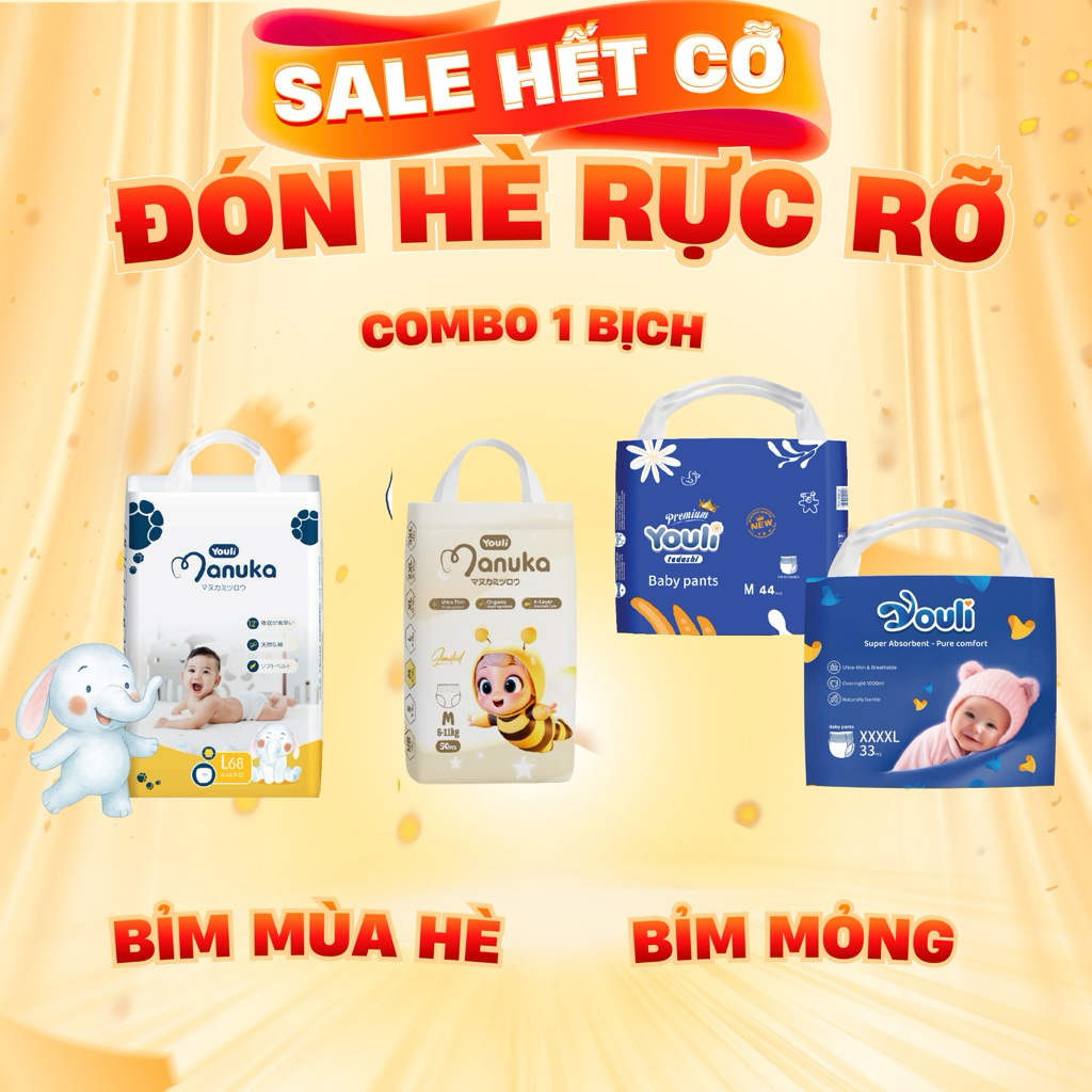 (deal hot) Bỉm Manuka bản thường và bản limited bỉm youli xanh đủ size cho bé