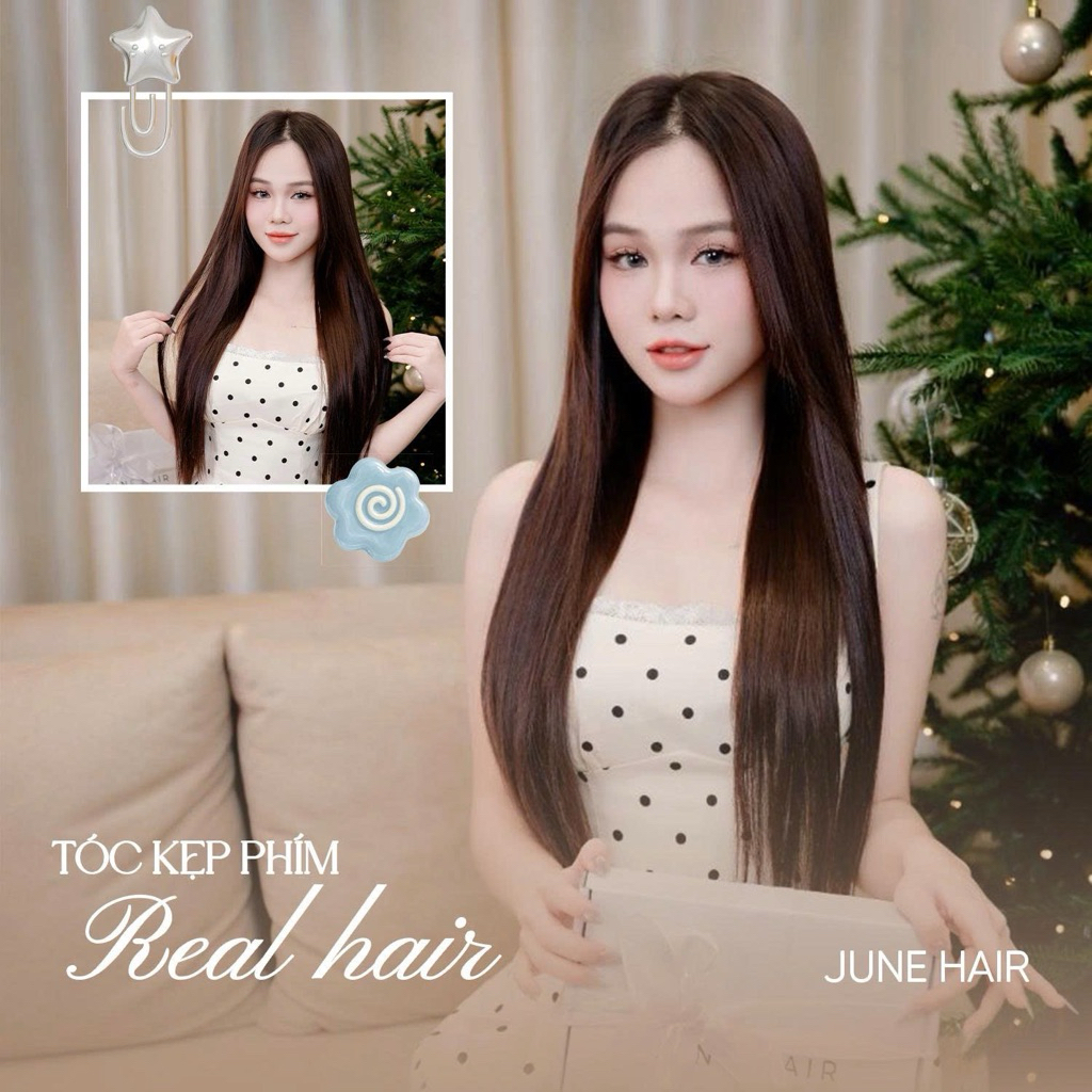 JUNE HAIR Tóc kẹp phím dệt chất tóc thật có thể nhuộm tẩy