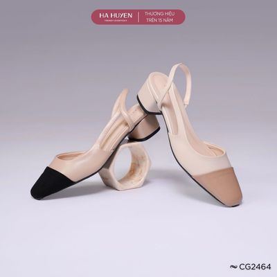 Giày cao gót Slingback HÀ HUYỀN da lì mũi captoe quai hậu chun gót vuông 5cm - CG2464