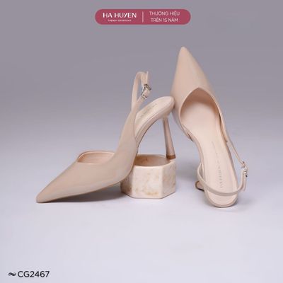  Giày cao gót nữ HÀ HUYỀN mũi nhọn khoét eo quai hậu gót nhọn 8cm - CG2467