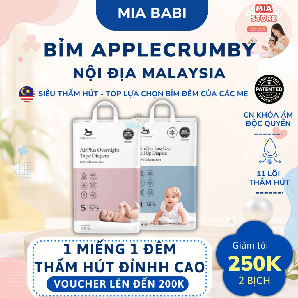 [BỊCH TO MEGA] Bỉm ĐÊM/NGÀY Applecrumby bản Mega (Mẫu mới)