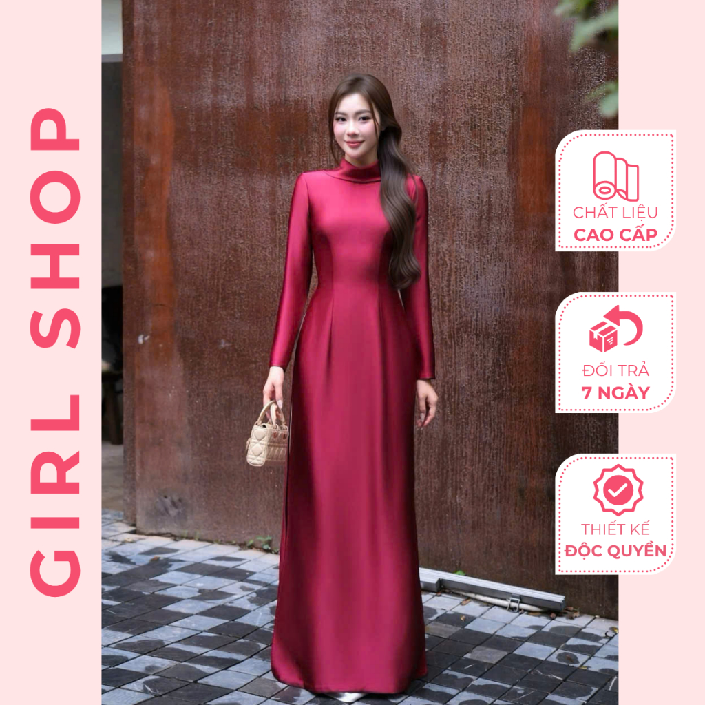Set Áo Dài Nguyệt Ý Thiết Kế Cao Cấp Dáng Suông Cổ Cao Sang Trọng Thanh Lịch GIRLSHOP