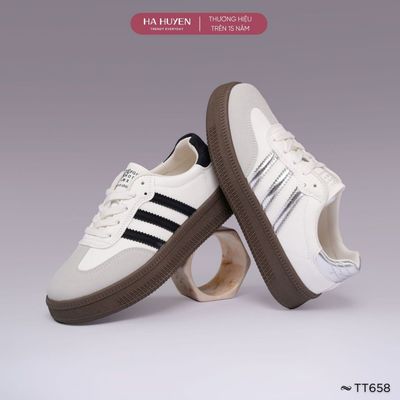 Giày thể thao Sneaker nữ HÀ HUYỀN samba 3 vạch đế nâu - TT658