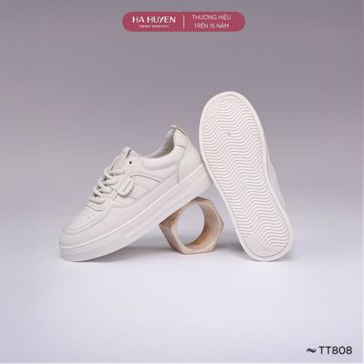 Giày thể thao Sneaker nữ HÀ HUYỀN da lì dây buộc mũi đục lỗ đế cao 3cm - TT808