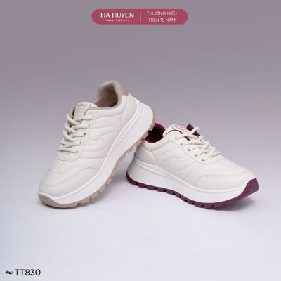 Giày thể thao Sneaker nữ HÀ HUYỀN da lì dây buộc hông chữ N độn đế 4cm - TT830