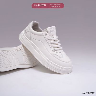 Giày thể thao Sneaker nữ HÀ HUYỀN da lì trơn buộc dây độn đế 2,5cm - TT892